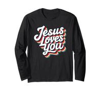 Jesus Loves You Retro Vintage Christian Men Women Kids Manga Larga