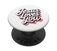 Jesus Loves You Retro Vintage Christian Men Women Kids PopSockets PopGrip Adhesivo