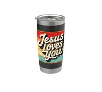 Jesus Loves You Retro Vintage Christian Men Women Kids Vaso térmico de acero inoxidable de doble pared