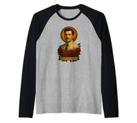 Jesús Malverde Retrato Popular Mexicano Arte Realista Camiseta Manga Raglan