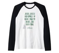 Jesús Manso y Humilde de Corazón Católico Camiseta Manga Raglan