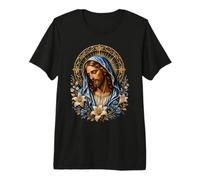 Jesús Manto Azul Lirio Floral gótico Icono devocional Arte Camiseta Premium
