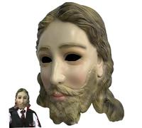 Jesus Mask Bearded Long Hair Jesus Costume Full Face Free Size Latex Mask Funny & Realistic Halloween for Cosplay, Role Play, Costume, Masquerade