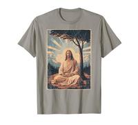 Jesús meditando bajo el árbol, montañas - impresión retro desteñida Camiseta