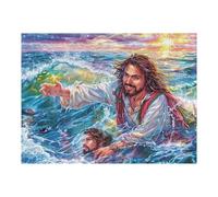 Jesús Milagro en el mar Religioso Fe Espiritual Puzzle 500 Piezas para Adultos Divertido Creativo Y Relajante Actividades Diarias Y Pasatiempos 500 PCS（52×38cm）
