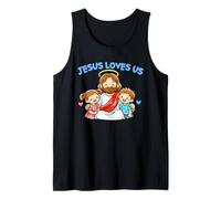 Jesús Nos ama Cristianos niños fe Cristianismo Lindo Garabato Camiseta sin Mangas
