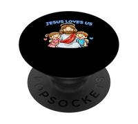 Jesús Nos ama Cristianos niños fe Cristianismo Lindo Garabato PopSockets PopGrip Adhesivo