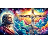 Jesús-on-The-Cross Puzzle para Adultos 1000 Piezas Papel Reciclado Juegos educativos Extremadamente difícil Desafiante para decoración Mural y Regalos 70x50cm/1000pcs