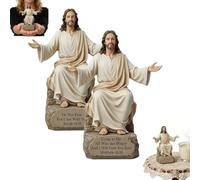 Jesús Open Arms Blessing Statue with Bible Verse Base,Hand Painted ''I Am with You Always'' Jesucristo Statue, Decorative Jesús Standing on Rock Statu-e, Inspirational Religious Home Decor for Office