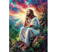 Jesús orando en el Bosque mágico Puzzle 500 Piezas Cartón Resistente para Parejas Cuento de Hadas Animal mágico Entretenimiento En Casa Relajación Mental Regalo Aniversario 500 PCS
