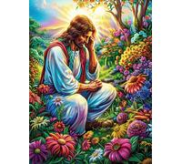 Jesús orando en el jardín de Flores Puzzle 300 Piezas Hogar Decoración Mitos fantásticoss Rompecabezas para Hombres Y Mujeres 3D DIY Creativo Aliviar Estrés Desafío Intelectual 300 PCS