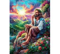 Jesús orando en el jardín de Flores Puzzles 1000 Piezas Construir DIY 3D Sin Pegamento Mitos fantásticoss Rompecabezas para Adultos Maquetas Educativas Aliviar Estrés Estera Portátil 1000 PCS