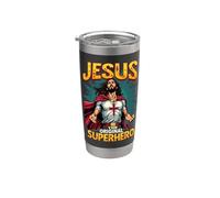 Jesús Original Superhéroe Cómic Estilo Divertido Cristiano Vaso térmico de acero inoxidable de doble pared
