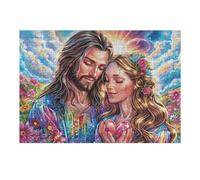 Jesús Pareja Enamorada fe Religiosa Espiritual Puzzles 300 Piezas Construir DIY 3D Sin Pegamento Happy Time Rompecabezas para Adultos Maquetas Educativas Aliviar Estrés Estera Portátil 300 PCS