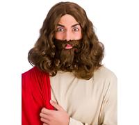 Jesús Peluca + Barba Largo Marrón Religioso Bíblico Hombre Accesorio de Disfraz