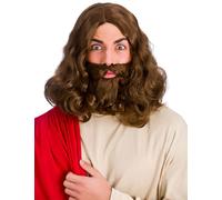 Jesús Peluca + Barba Largo Marrón Religioso Bíblico Hombre Accesorio de Disfraz