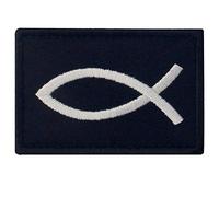 Jesús Pescado Ichthys Broche Bordado de Gancho y Parche de Gancho y bucle de cierre, Blanco negro