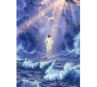 Jesús pintura de diamantes por números, kits de pintura de diamantes 5D completos religiosos Jesús redondo pintura de puntos de diamante arte manualidades decoración del hogar 30 x 40 cm (JS-10)