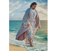 Jesús pintura de diamantes por números, kits de pintura de diamantes 5D completos religiosos Jesús redondo pintura de puntos de diamante arte manualidades decoración del hogar 30 x 40 cm (JS-6)