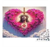 Jesus Religion 1000 Piece for Adults Kids Jesus in Heart of Pink Roses Fun Present Activity for Home Wall Decor 38x26cm 1000pcs