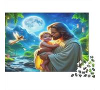 Jesus Religion 1000 Piece for Adults Women Jesus Holding Child at Night Fun and Challenging Family Game Gift 70x50cm 1000pcs