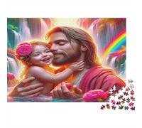 Jesus Religion Jigsaw Puzzles for Adults Jesus with Girl and Rainbow Educational Games for The Whole Family Women 38x26cm 1000pcs