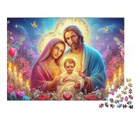 Jesús - Religión Puzzle 1000 Piezas Adultos Sagrada Familia Flores Velas Halo Premium Grueso Vibrante Desafiante Duro Alivio Estrés Regalo Familiar 38x26cm