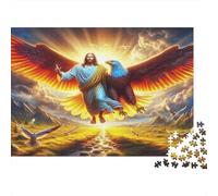 Jesus Religion Puzzle for Adults 14-99 Years Jesus on Eagle Over Golden Path Educational Game for Home Decor Gifts 38x26cm 1000pcs