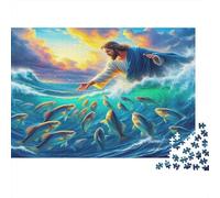 Jesus Religion Recycled Paper for Adults Jesus Walking on Water with Fish Educational Game Decompression 1000 Pieces 38x26cm 1000pcs