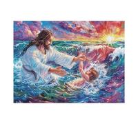 Jesús Rescate en el mar Religioso Fe Espiritual Puzzle 500 Piezas para Adultos Divertido Desafiante Y Relajante Familia Amigos Y Hobby 500 PCS（52×38cm）