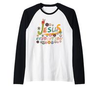 Jesús Revolución Signo de la Paz Retro Años 60 70 Hippie Camiseta Manga Raglan