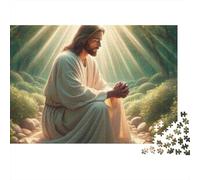Jesús Rezando en el Bosque Rompecabezas 1000 Piezas Arte de oración de Jesús Cartón Grueso para Adultos Noche Familiar para Relajarse Oferta 52x38cm/1000pcs