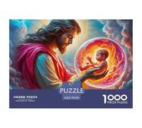 Jesús - Rompecabezas de Papel Reciclado: Jesús con un bebé en un orbe Brillante para Adultos de 14 a 99 años, Juego Educativo, 70 x 50 cm (1000 Piezas)