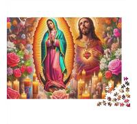 Jesús-Rompecabezas religioso Icono Sagrado Floral 1000 Piezas Cartón Liso Enmarcable Arte Actividad grupal para Parejas Adultos Familia Entusiastas 70x50cm/1000 Piezas
