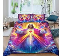 Jesús Sagrado Corazón Radiancia Conjunto De Cama 3D Resistente A Decoloración Fácil Cuidado Divina Gracia Decoración Ropa De Lujo Dormitorio Principal Double（200x200cm）