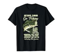 Jesus Said Go Fishing Fish Story Biblia Pesca Bass Fishing Camiseta gráfica económica, Hombre, Negro, S