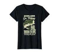 Jesus Said Go Fishing Fish Story Biblia Pesca Bass Fishing Camiseta gráfica económica, Mujer, Negro, L