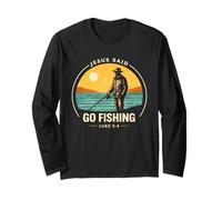 Jesus Said Go Fishing Lucas 5:4 Versículo de la Biblia Christian Angler Manga Larga