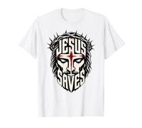 Jesús Salva audaz Cruz Cristiana diseño de fe Camiseta gráfica económica, Hombre, Blanco, XL