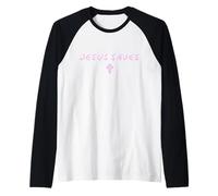 Jesús Salva Cruz Sutil Cristiana Minimalista fe de Dios Camiseta Manga Raglan
