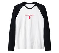 Jesús Salva Cruz Sutil Fe Cristiana Mínimo Religioso Camiseta Manga Raglan