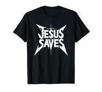 Jesús salva divertida fuente de metal cristiana Faith Rocker Camiseta