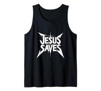 Jesús salva divertida fuente de metal cristiana Faith Rocker Camiseta sin Mangas