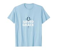 Jesús Salva - Salvado por la Gracia Cruz de fe Cristiana Camiseta, Hombre, Azul Bebé, S