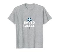 Jesús Salva - Salvado por la Gracia Cruz de fe Cristiana Camiseta, Hombre, Gris Jaspeado, XL