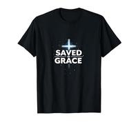 Jesús Salva - Salvado por la Gracia Cruz de fe Cristiana Camiseta, Hombre, Negro, M
