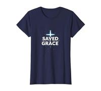 Jesús Salva - Salvado por la Gracia Cruz de fe Cristiana Camiseta, Mujer, Azul Marino, XS