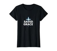 Jesús Salva - Salvado por la Gracia Cruz de fe Cristiana Camiseta, Mujer, Negro, XS