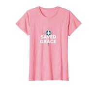 Jesús Salva - Salvado por la Gracia Cruz de fe Cristiana Camiseta, Mujer, Rosado, 3XL