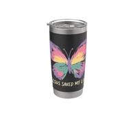Jesús Salvó Mi Vida Mariposa Cristiana Fe Adoración Oración Vaso térmico de acero inoxidable de doble pared